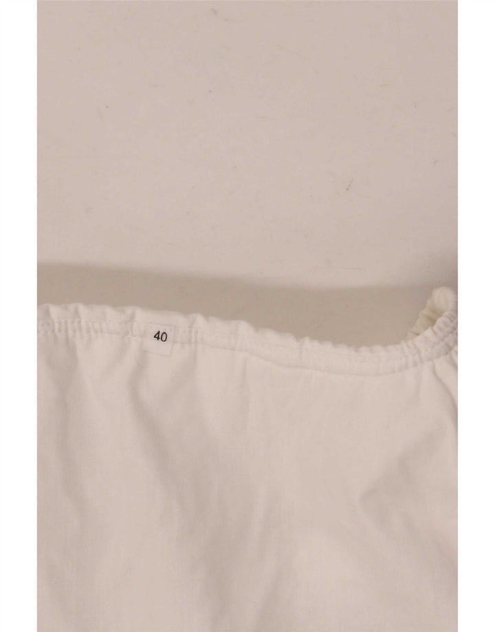 Top camicetta vintage da donna con maniche a 3/4 EU 40 bianco medio