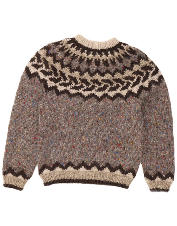 Maglione maglione girocollo da donna vintage UK 8 piccolo grigio Fair Isle