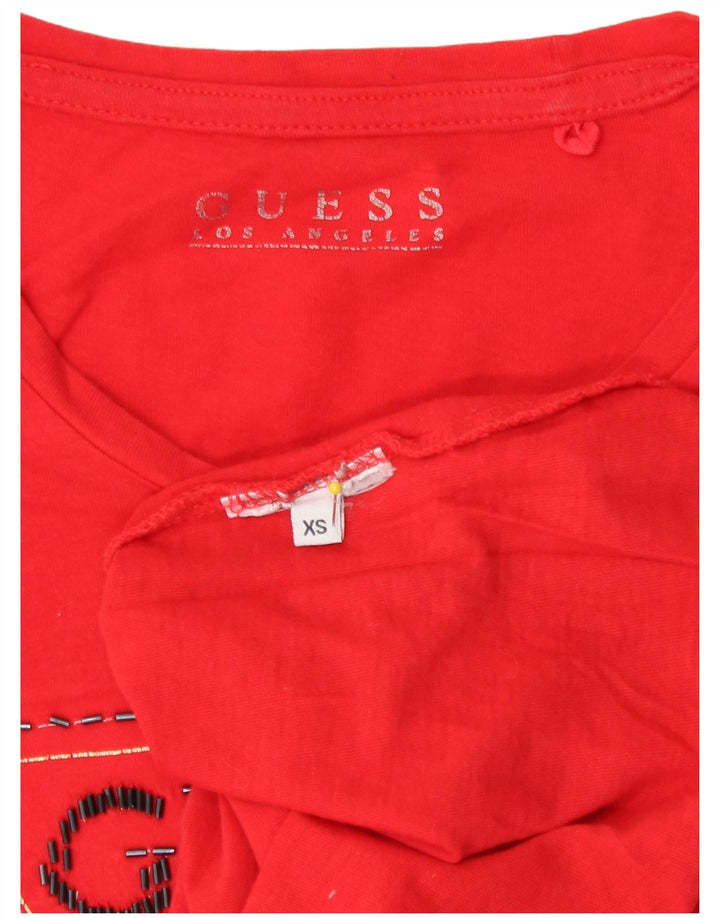 Guess Top grafico da donna a maniche lunghe UK 6 XS Rosso