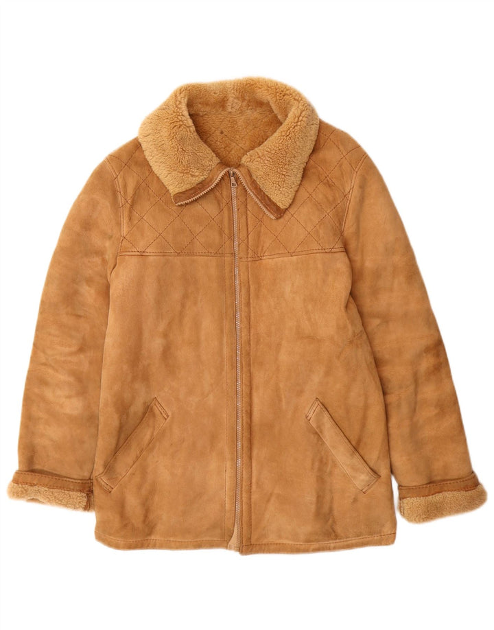 Giubbotto shearling vintage da donna IT 46 grande in pelle beige