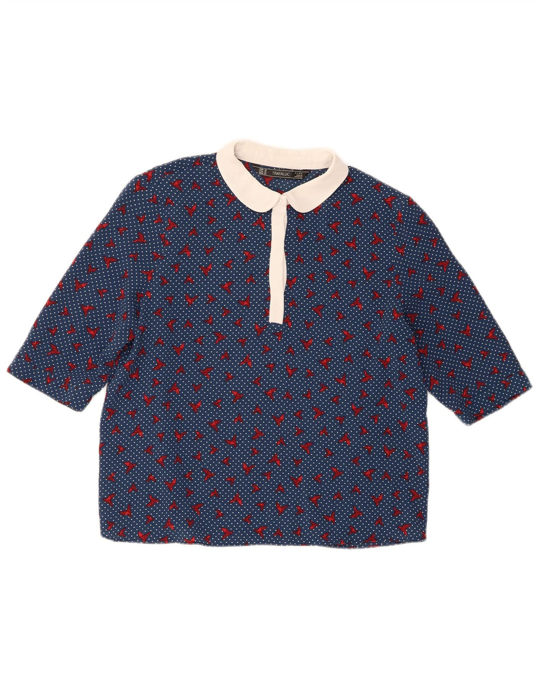 Top Zara Trafaluc da donna in camicetta UK 14 Poliestere maculato blu medio