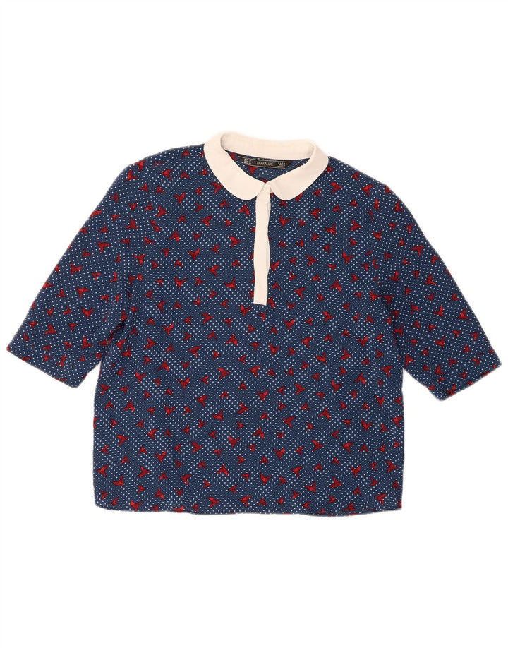 Top Zara Trafaluc da donna in camicetta UK 14 Poliestere maculato blu medio