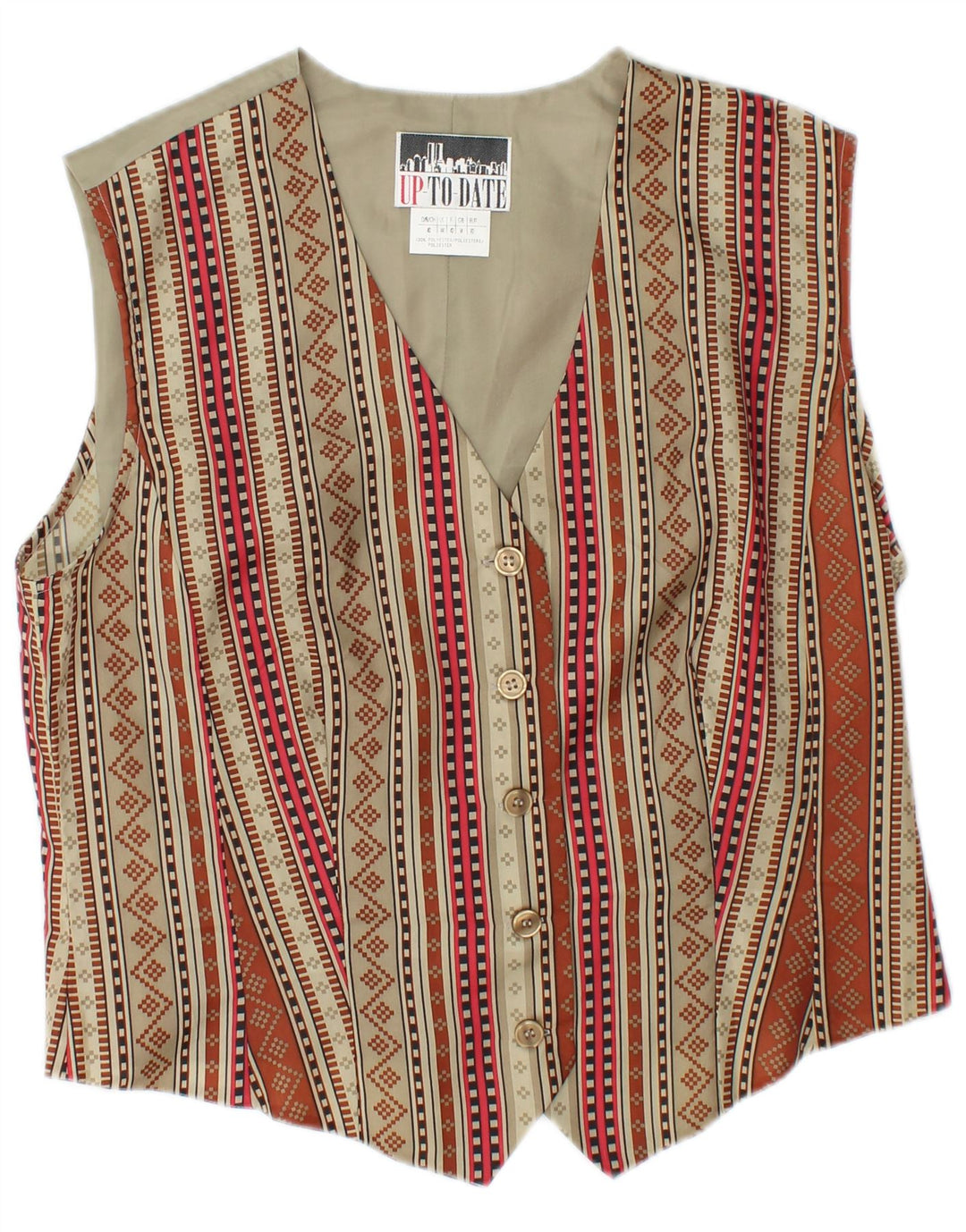 Gilet da donna vintage UK 14 Poliestere geometrico multicolore medio