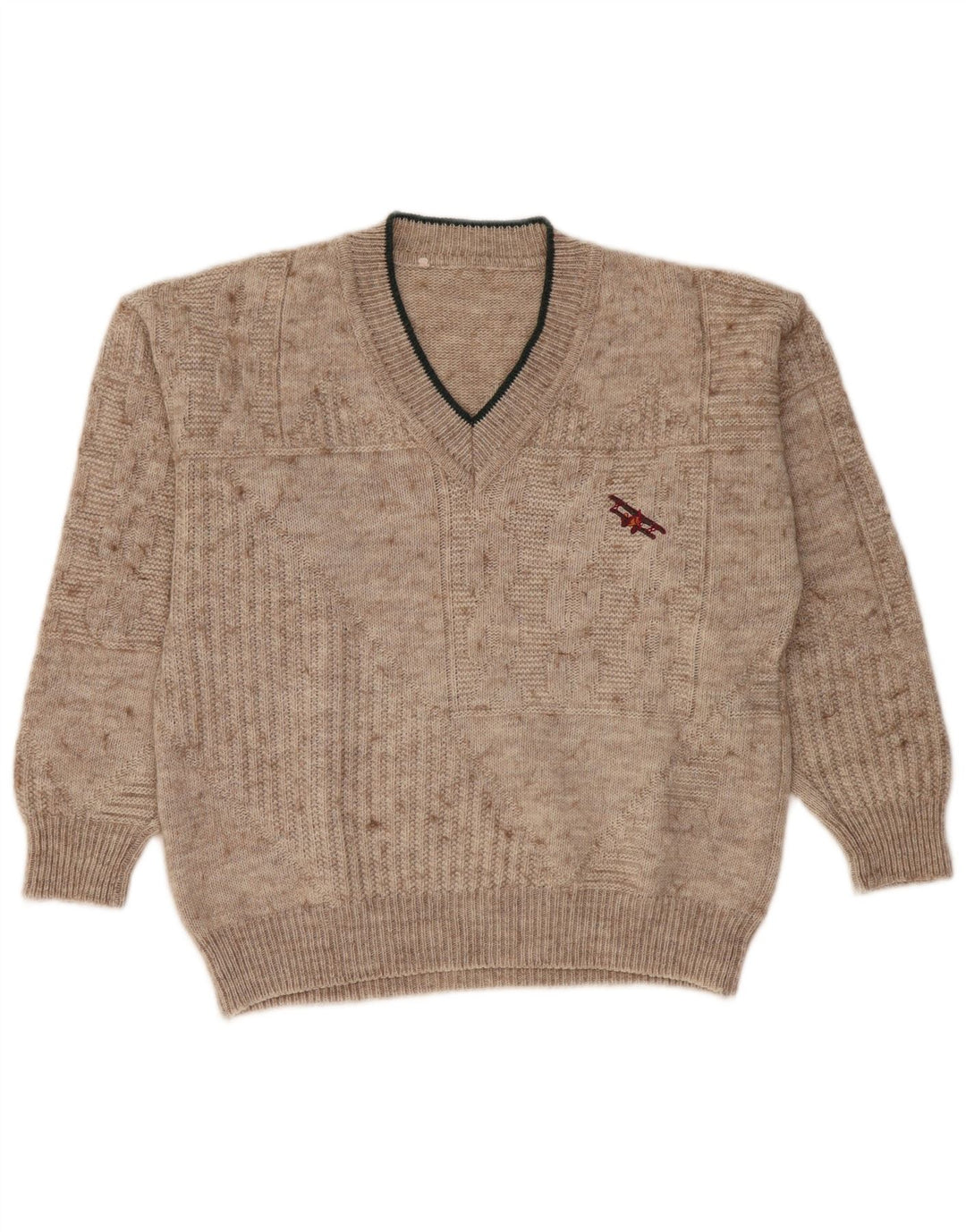 Maglione vintage da uomo con scollo a V beige medio