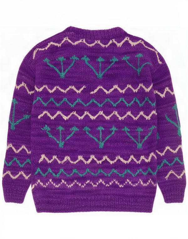Maglione vintage da donna con scollo a barchetta UK 16 grande viola geometrico