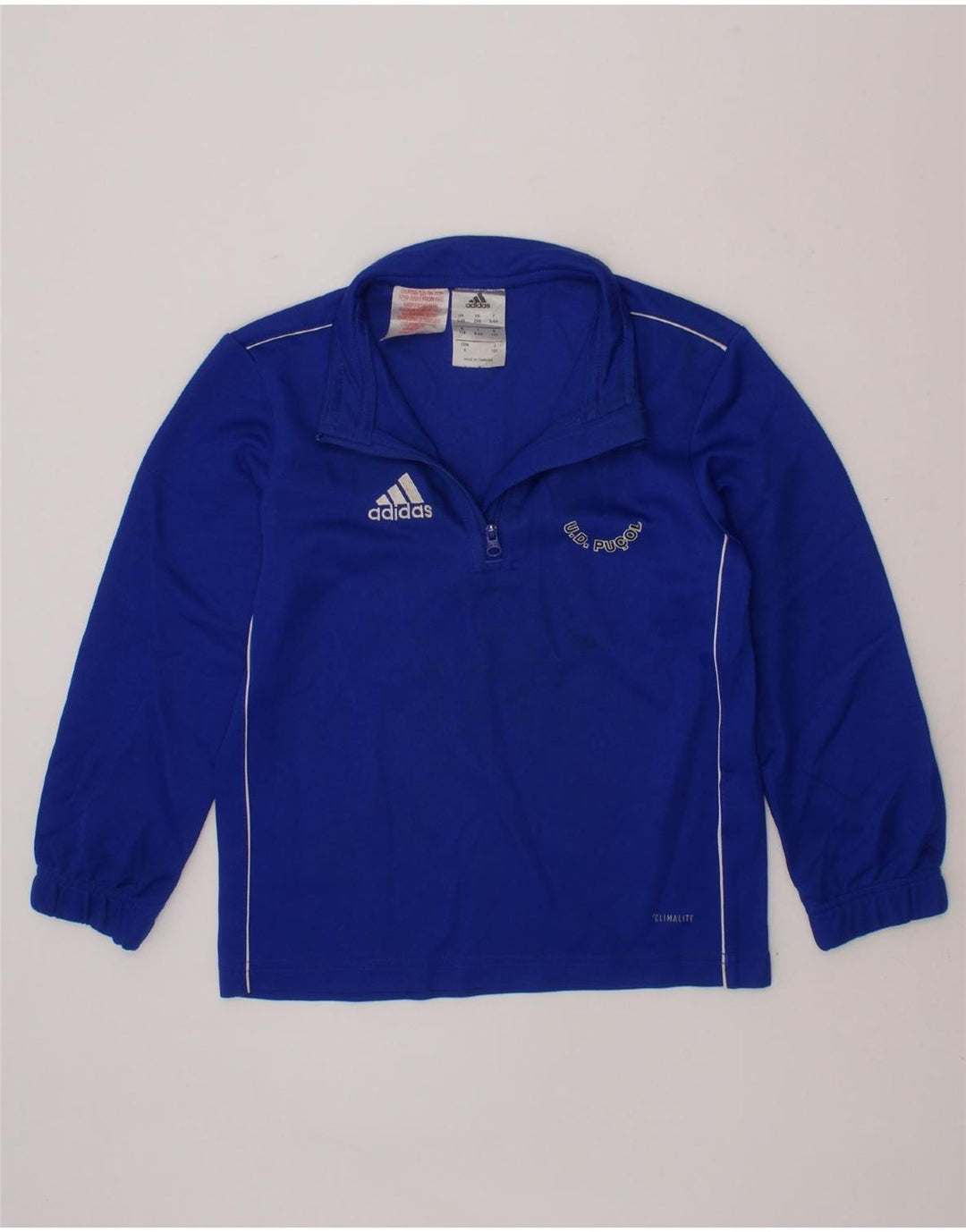 ADIDAS Boys Climalite Graphic Pullover Tracksuit Top 5-6 Years Blue Vintage Adidas and Second-Hand Adidas from Messina Hembry 