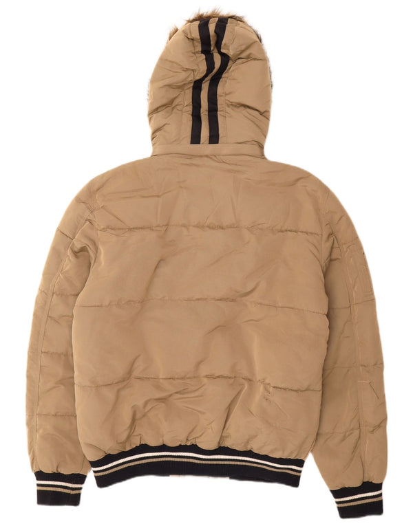 Giacca imbottita con cappuccio da uomo Zara UK 40 grande in nylon beige