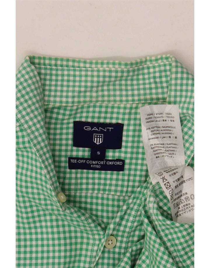 Gant Camicia da Uomo in Cotone a Quadri Piccoli Verdi