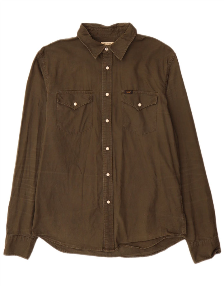 Camicia slim fit da uomo Lee in cotone kaki medio