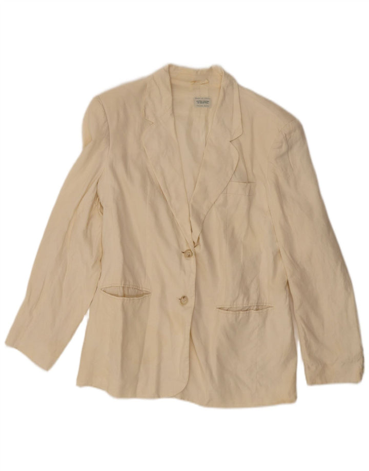 Giacca blazer da donna a 2 bottoni Benetton IT 44 Lino bianco sporco medio