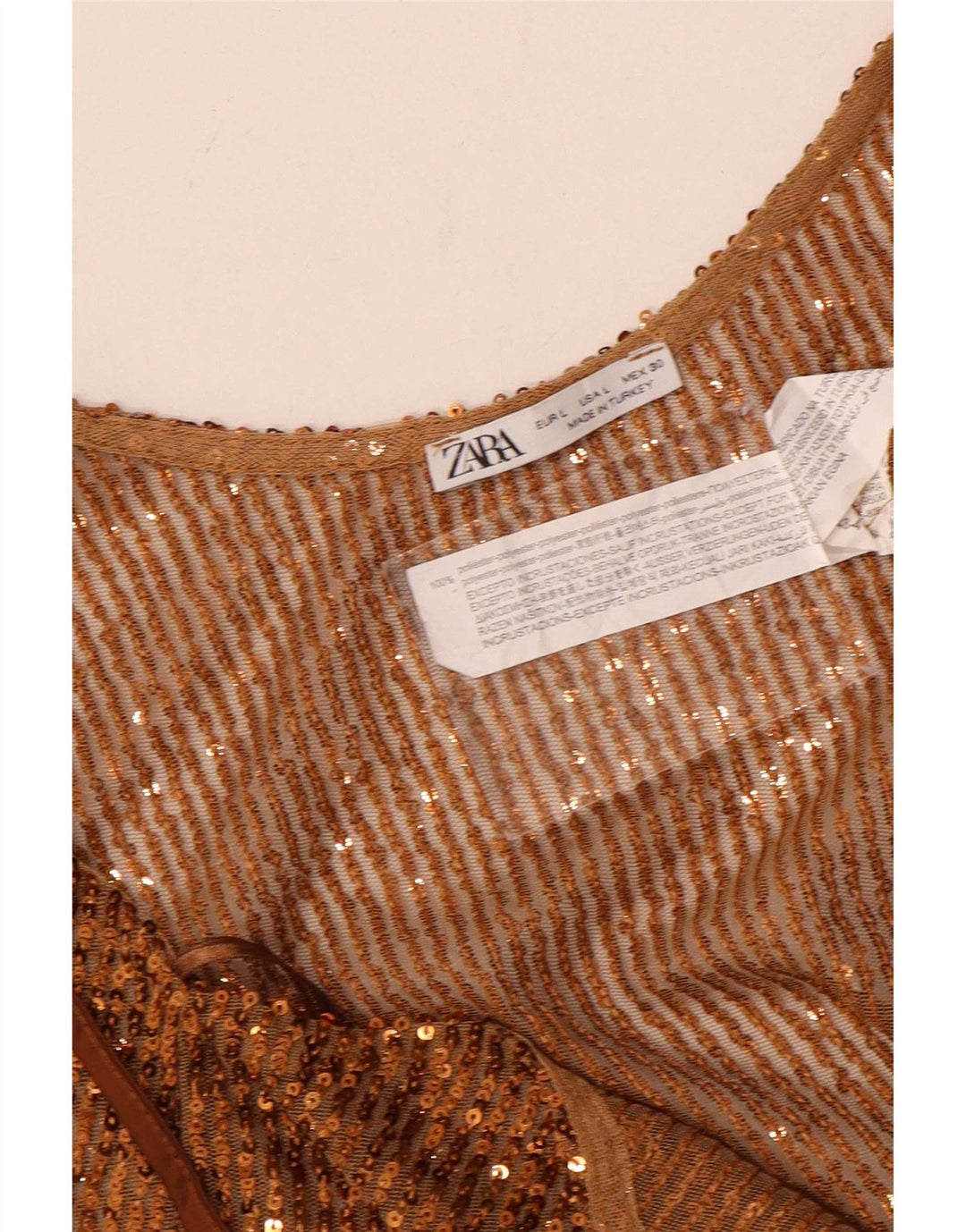 Top corto con paillettes da donna Zara UK 14 grande poliestere marrone