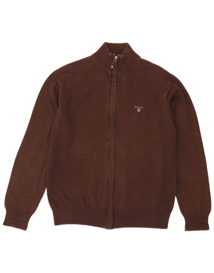 Gant Maglione Cardigan da Uomo Grande in Cotone Marrone
