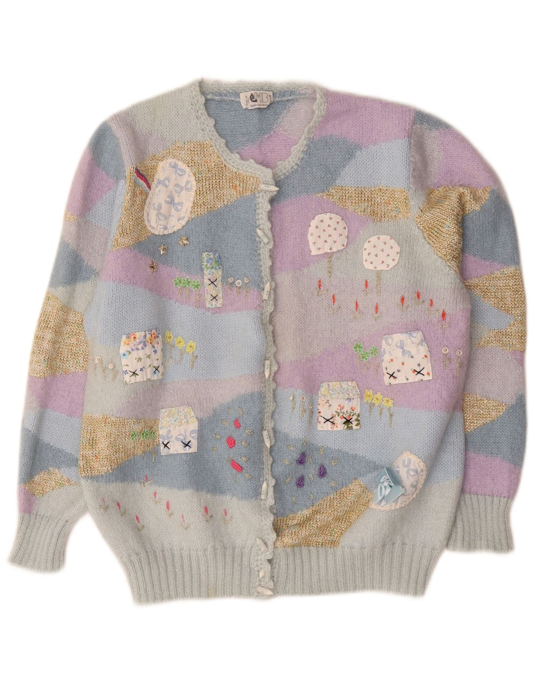 Maglione cardigan da donna vintage UK 14 Novità multicolore medio