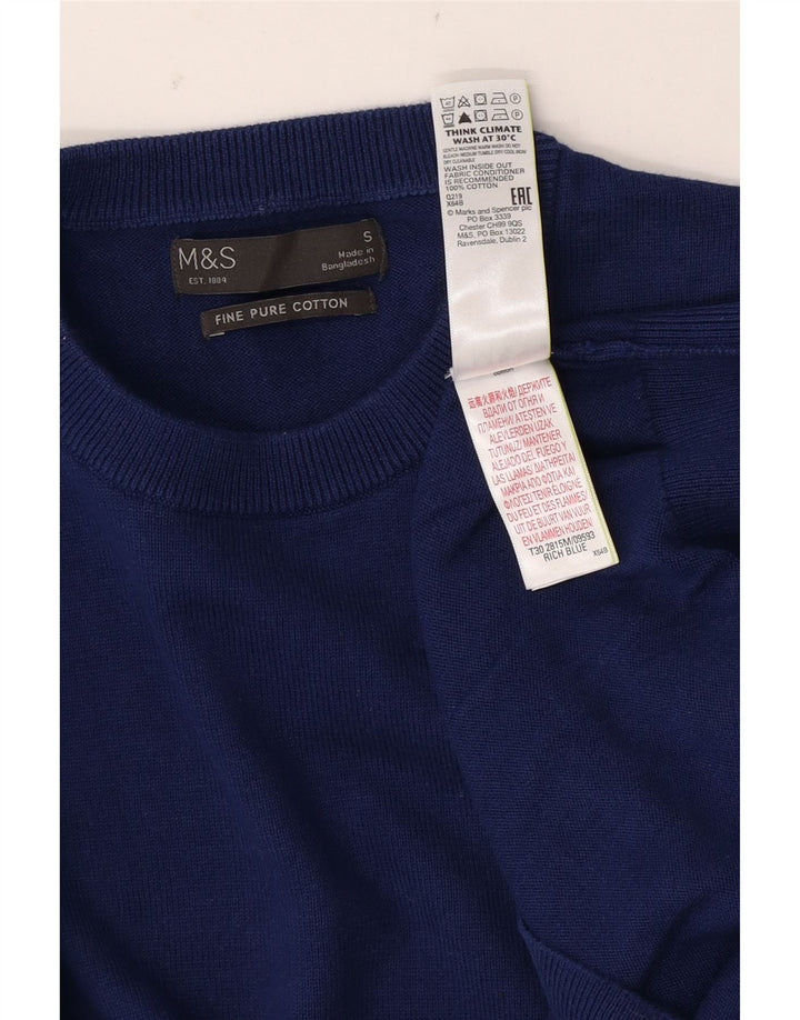 Maglione maglione girocollo da uomo Marks & Spencer piccolo cotone blu