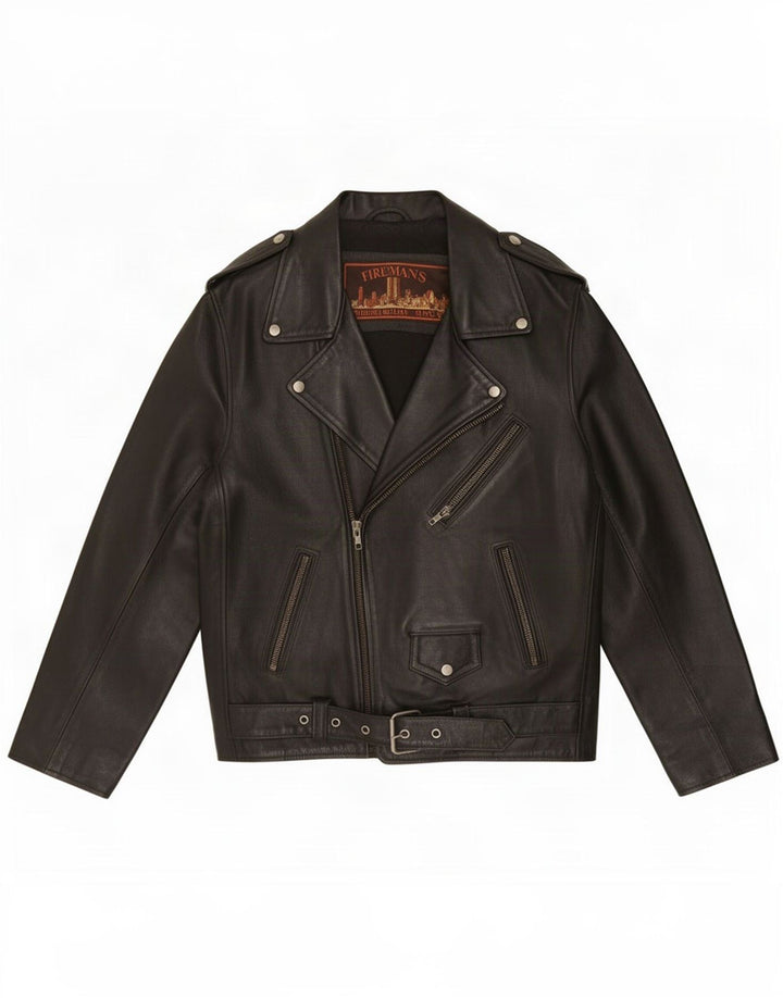 Giacca in pelle da uomo vintage UK 38 Media Nera
