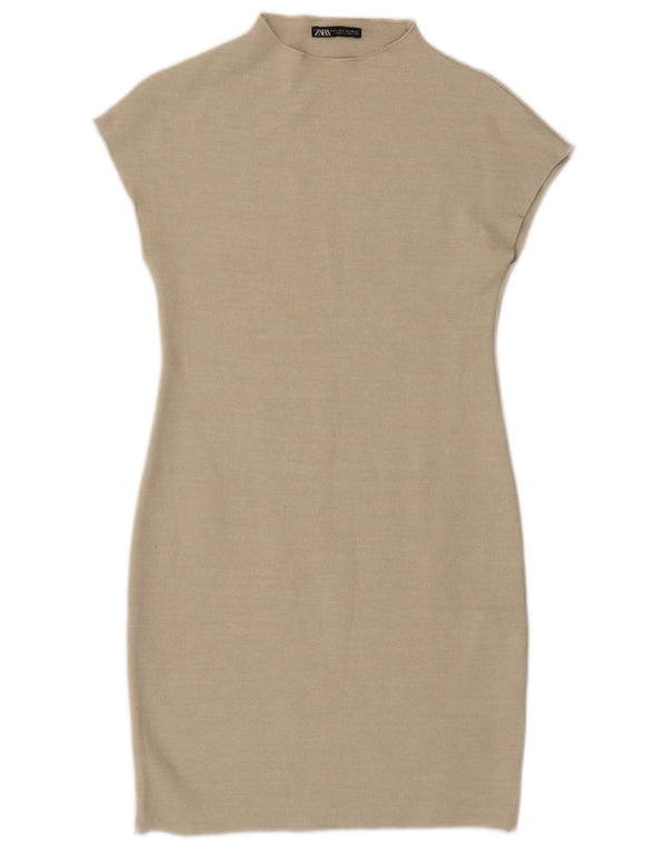 Abito tubino Zara da donna UK 14 grande in viscosa beige