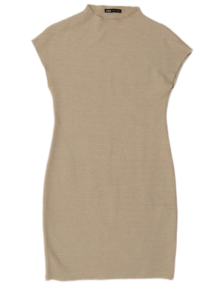 Abito tubino Zara da donna UK 14 grande in viscosa beige