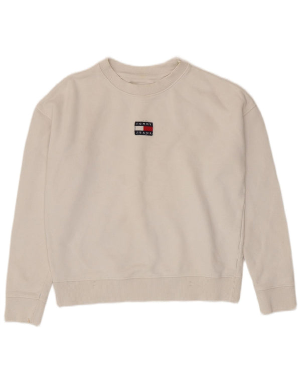 Tommy Hilfiger Donna Crop Graphic Felpa Maglione UK 10 Piccolo Bianco