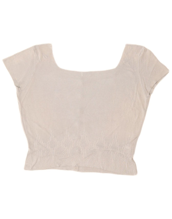 STEFANEL Womens Crop Short Sleeve Cardigan Sweater UK 14 Medium Blue Rayon