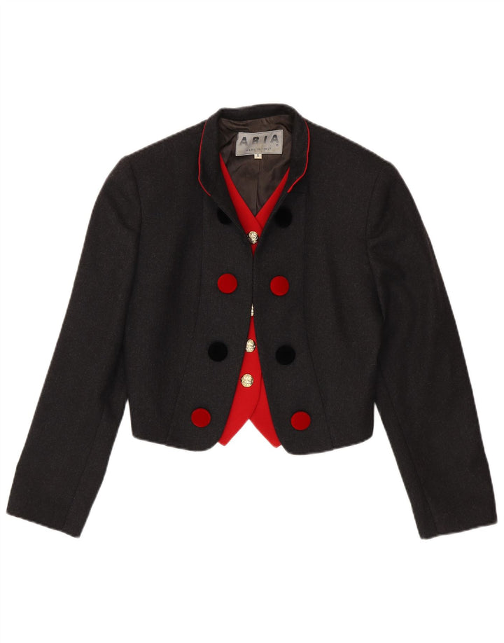 Giacca blazer doppiopetto corta da donna Aria UK 10 piccola grigia