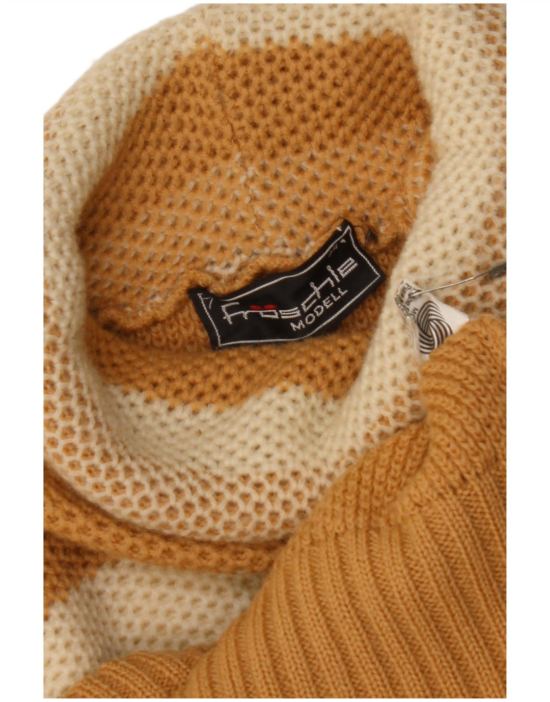 Maglione maglione collo alto da donna VINTAGE IT 44 a righe beige medio