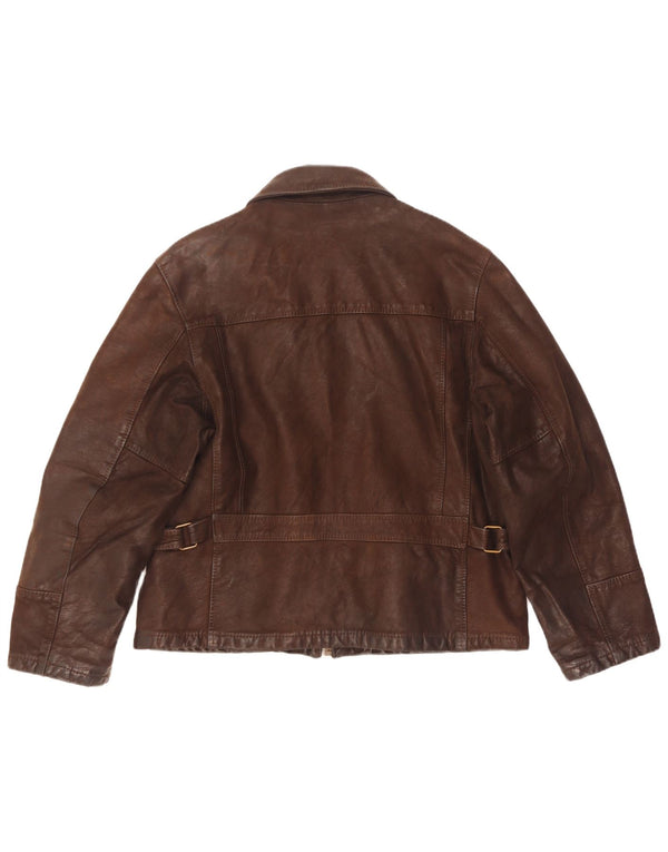 Giacca in pelle da uomo vestibilità ampia Donna Pelle IT 46 piccola in pelle marrone