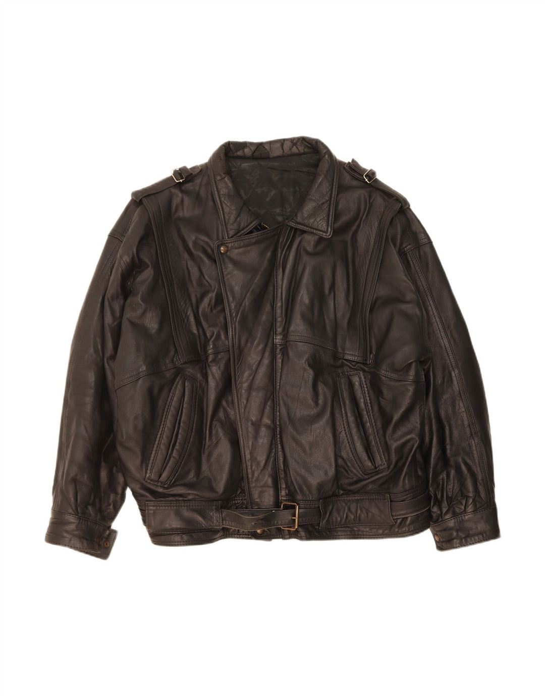 Giacca in pelle da uomo VINTAGE UK 44 2XL Pelle nera
