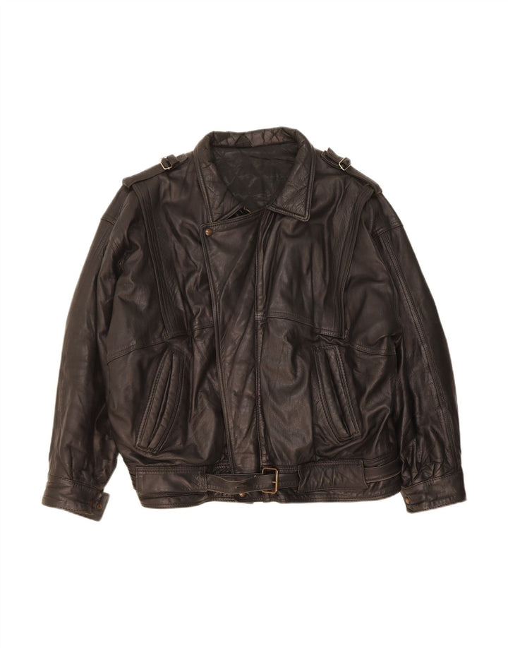 Giacca in pelle da uomo VINTAGE UK 44 2XL Pelle nera