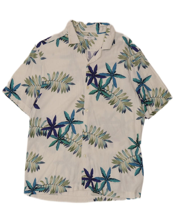 Reiss Mens Short Sleeve Shirt XL White Floral Viscose