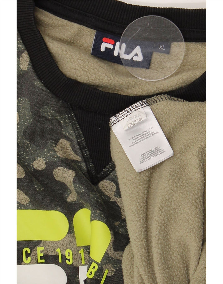 Fila Felpa grafica da uomo Maglione XL Kaki Camouflage Cotton