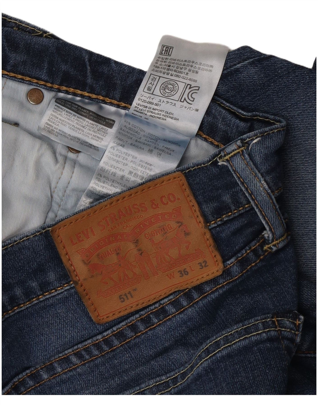 Jeans Levi's Uomo 511 Slim Distressed W36 L32 Cotone Blu