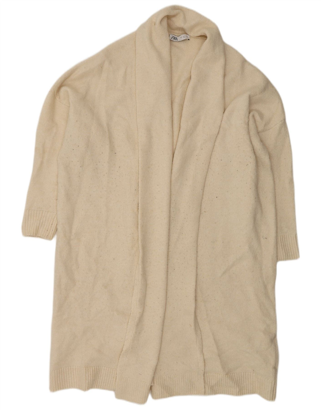 Maglione cardigan aperto oversize lungo da donna Zara UK 10 piccolo bianco sporco
