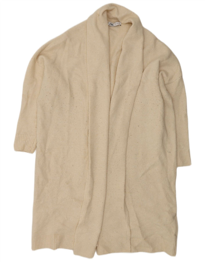 Maglione cardigan aperto oversize lungo da donna Zara UK 10 piccolo bianco sporco