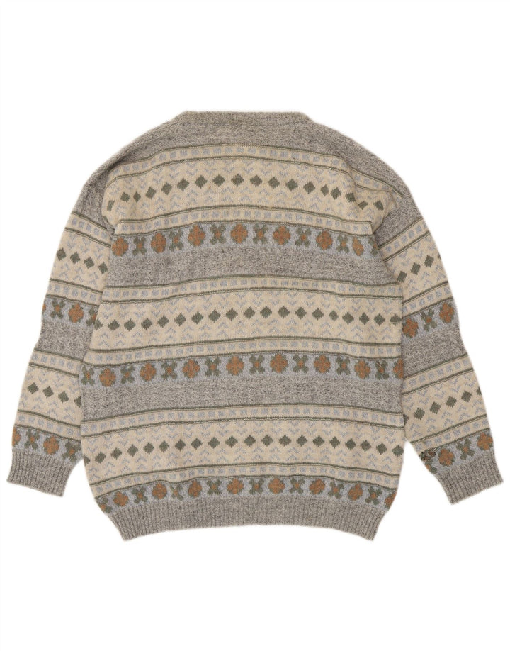 Maglione maglione girocollo da uomo vintage grigio medio geometrico