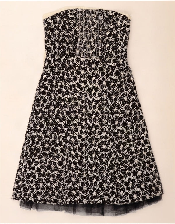 Principles Womens Strapless Dress UK 10 Small Black Floral Cotton