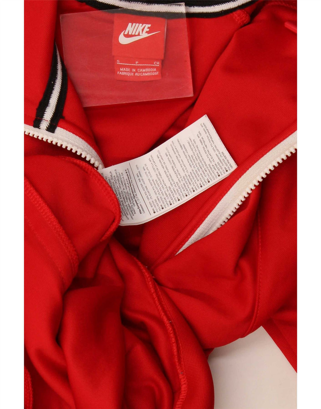 Felpa con cappuccio e zip grafica Nike da uomo, piccola, in poliestere color block rosso