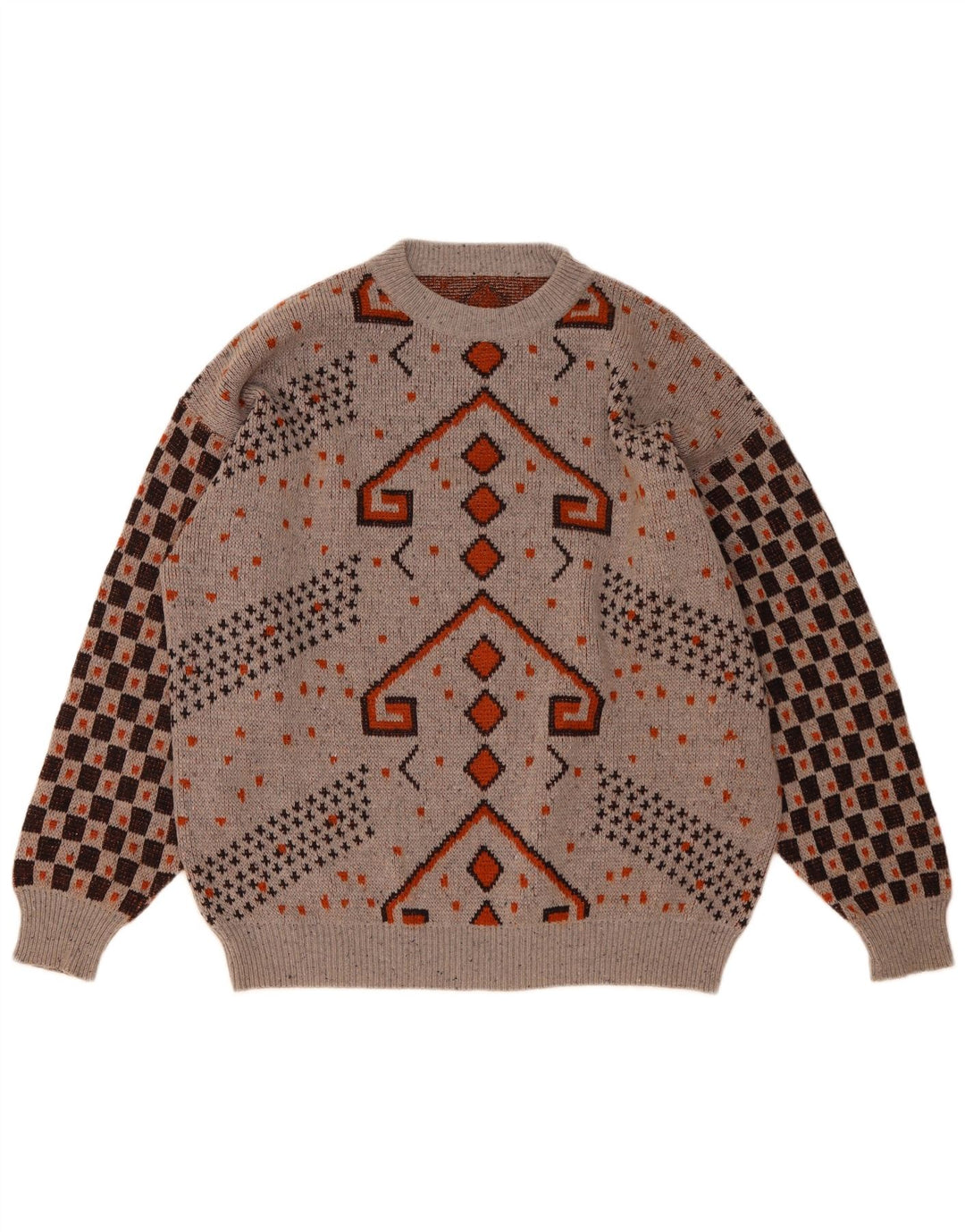 Maglione girocollo da uomo vintage IT 52 Lana geometrica grigia grande