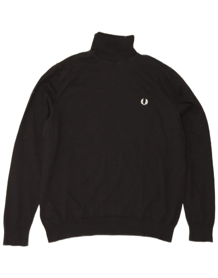 Maglione maglione a collo alto da uomo Fred Perry XL in lana nera