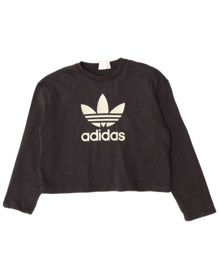 Adidas Donna Top Corto Oversize con Grafica Manica Lunga UK 8 Small Nero