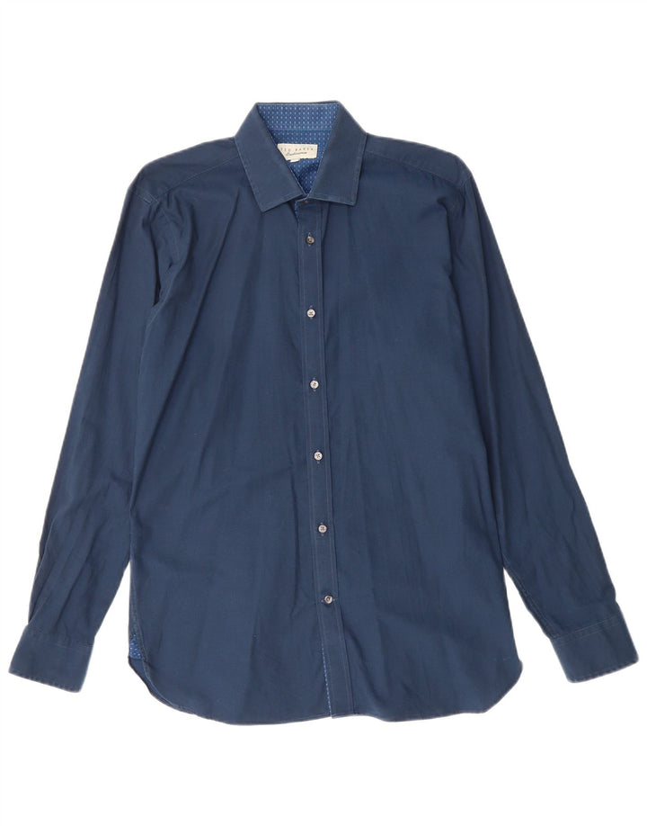 TED BAKER Mens Shirt Size 15 1/2 Medium Navy Blue Cotton