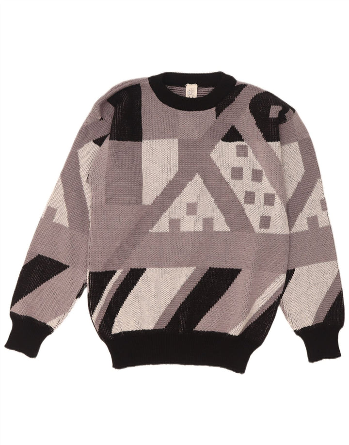 Maglione girocollo da uomo vintage IT 48 Acrilico geometrico grigio medio