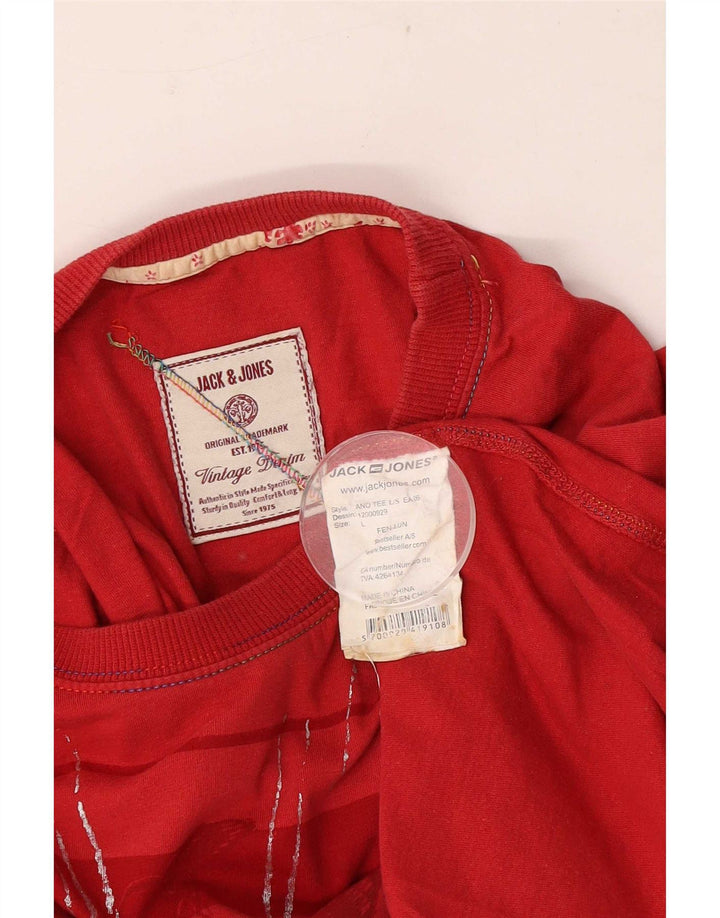 Jack & Jones Top grafico da uomo a maniche lunghe grande in cotone rosso