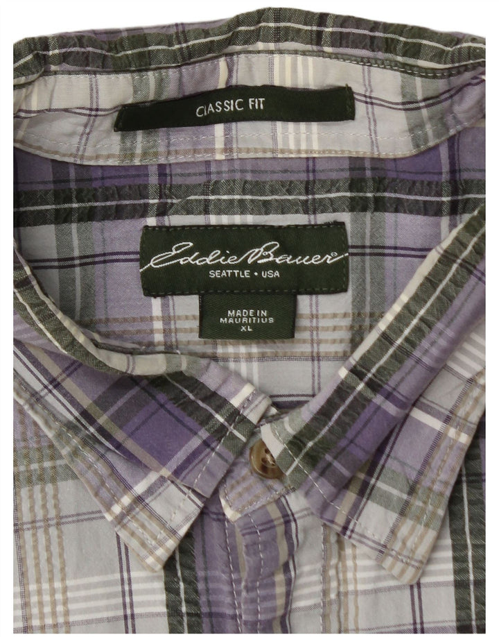 EDDIE BAUER Camicia da uomo a maniche corte vestibilità classica XL viola a quadri