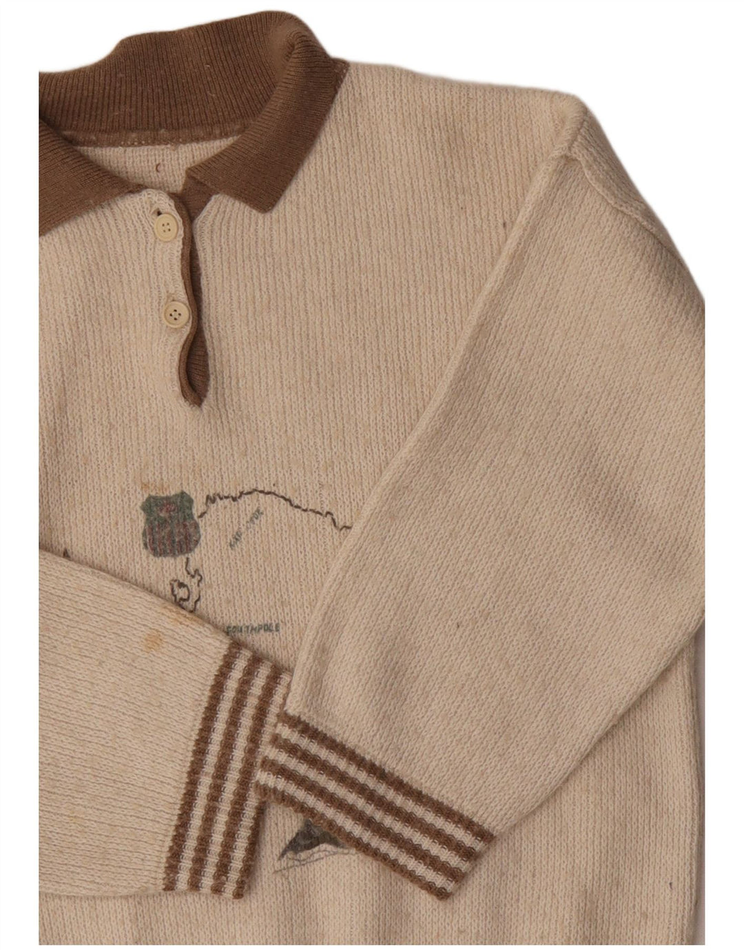 Maglione con collo a polo grafico da donna VINTAGE UK 16 grande bianco sporco