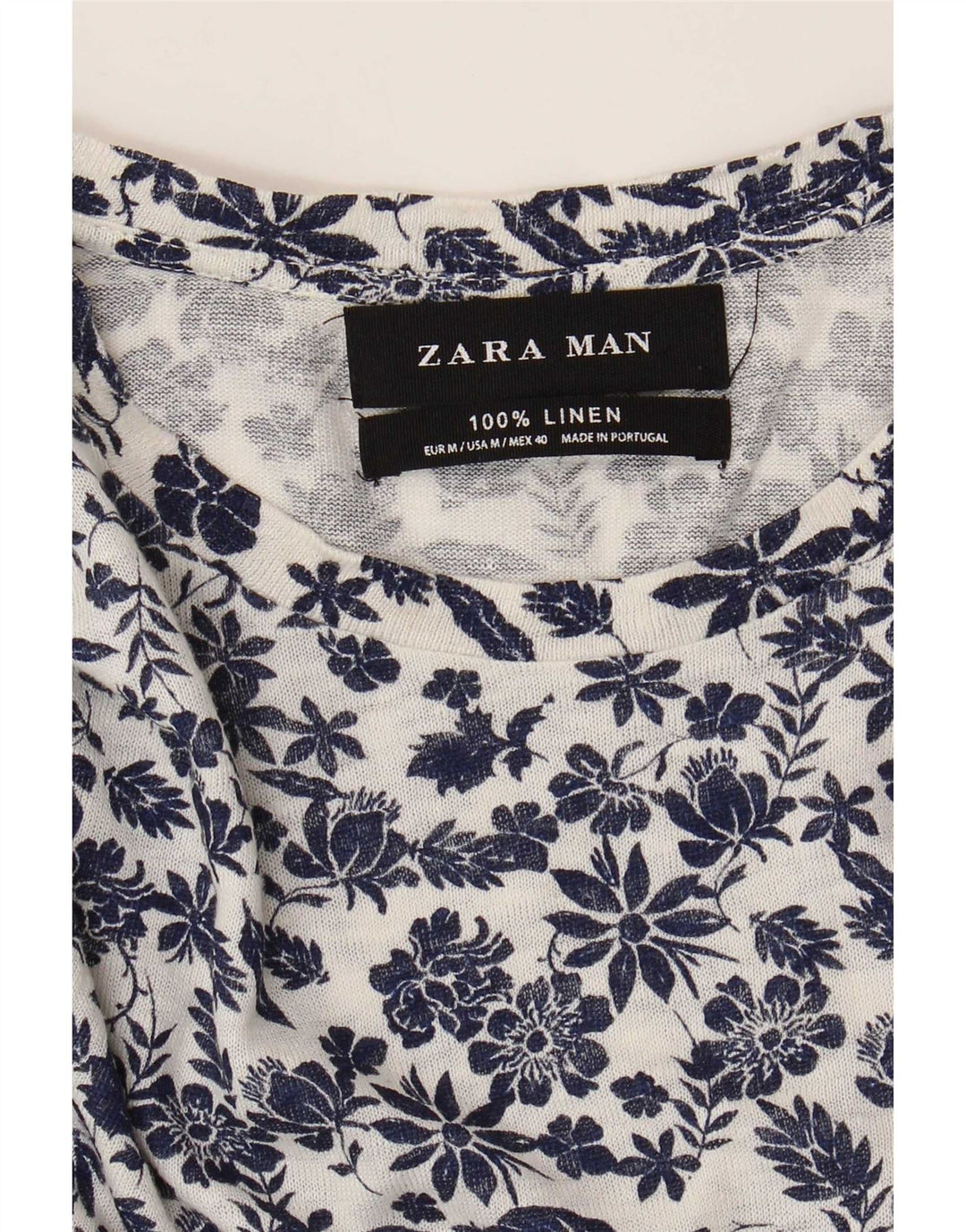 T-shirt Zara da uomo Top in lino floreale bianco medio