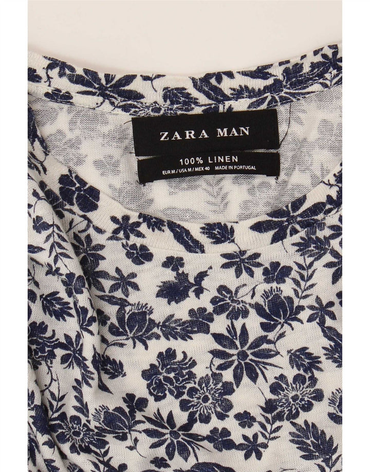 T-shirt Zara da uomo Top in lino floreale bianco medio