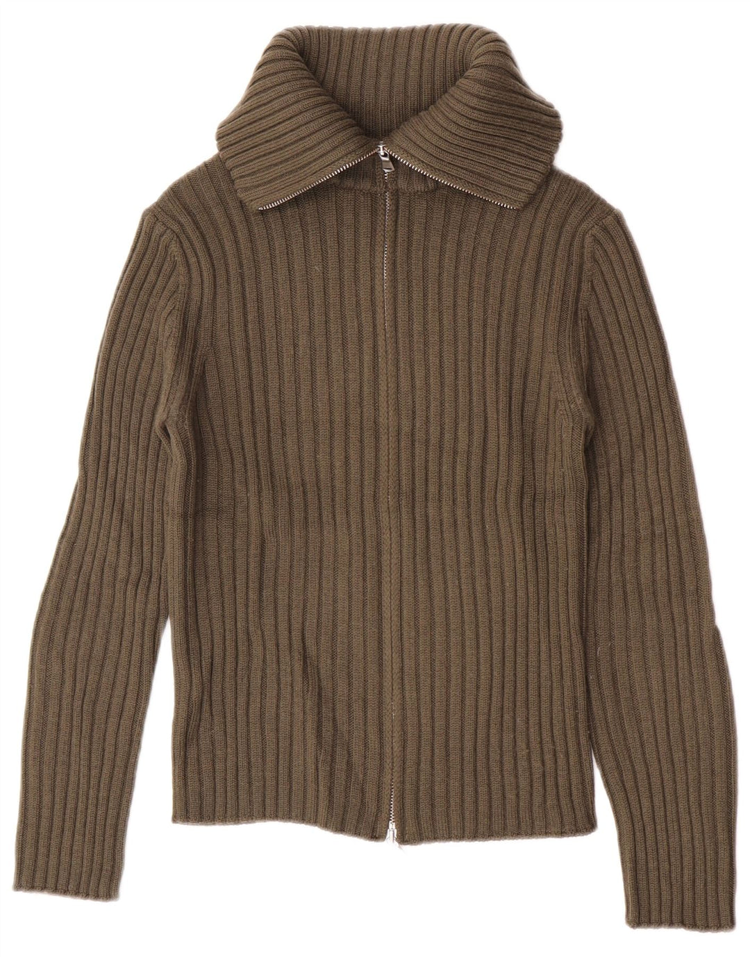 Maglione cardigan con collo alto da donna Benetton UK 10 piccolo lana kaki