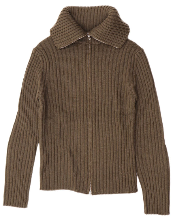 Maglione cardigan con collo alto da donna Benetton UK 10 piccolo lana kaki