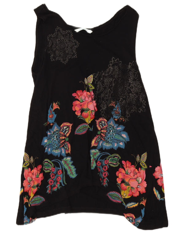 Desigual Abito tunica asimmetrico senza maniche da donna UK 10 Small Black Floral