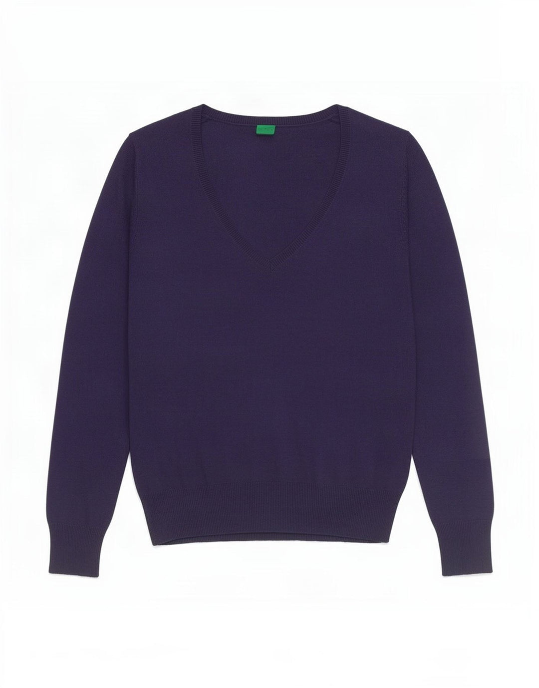 Maglione da donna con scollo a V Benetton UK 8 Small Blu Navy